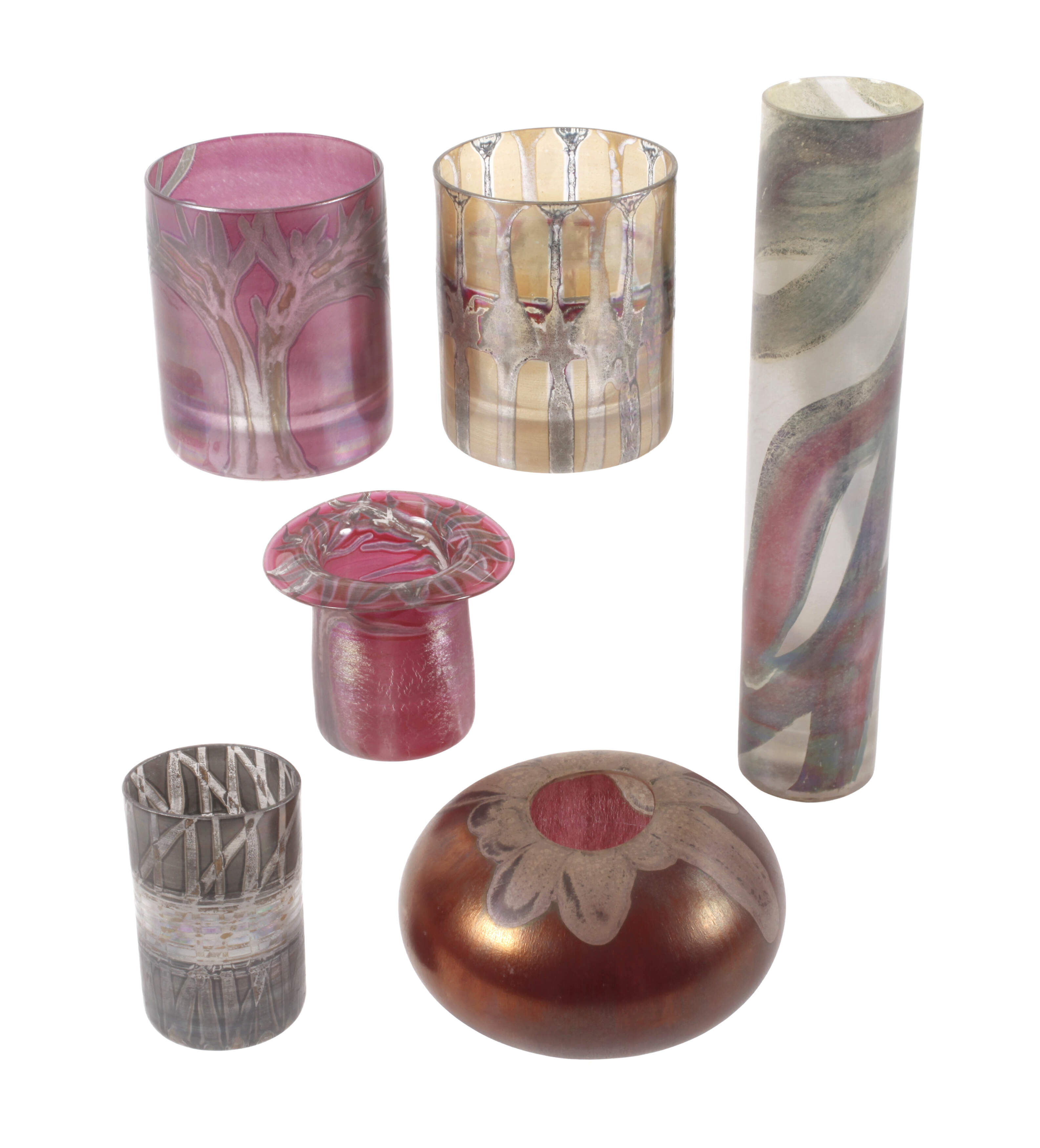 Sechs Studioglas Vasen