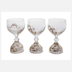 Rosenthal drei Südweingläser Bjørn Wiinblad