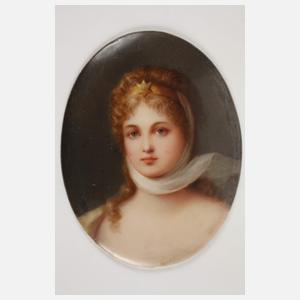 Zwei kleine gerahmte Bildplatten Damenportraits