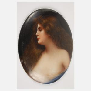 Zwei kleine gerahmte Bildplatten Damenportraits