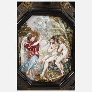 Capodimonte Bildtafel Adam und Eva im Paradies