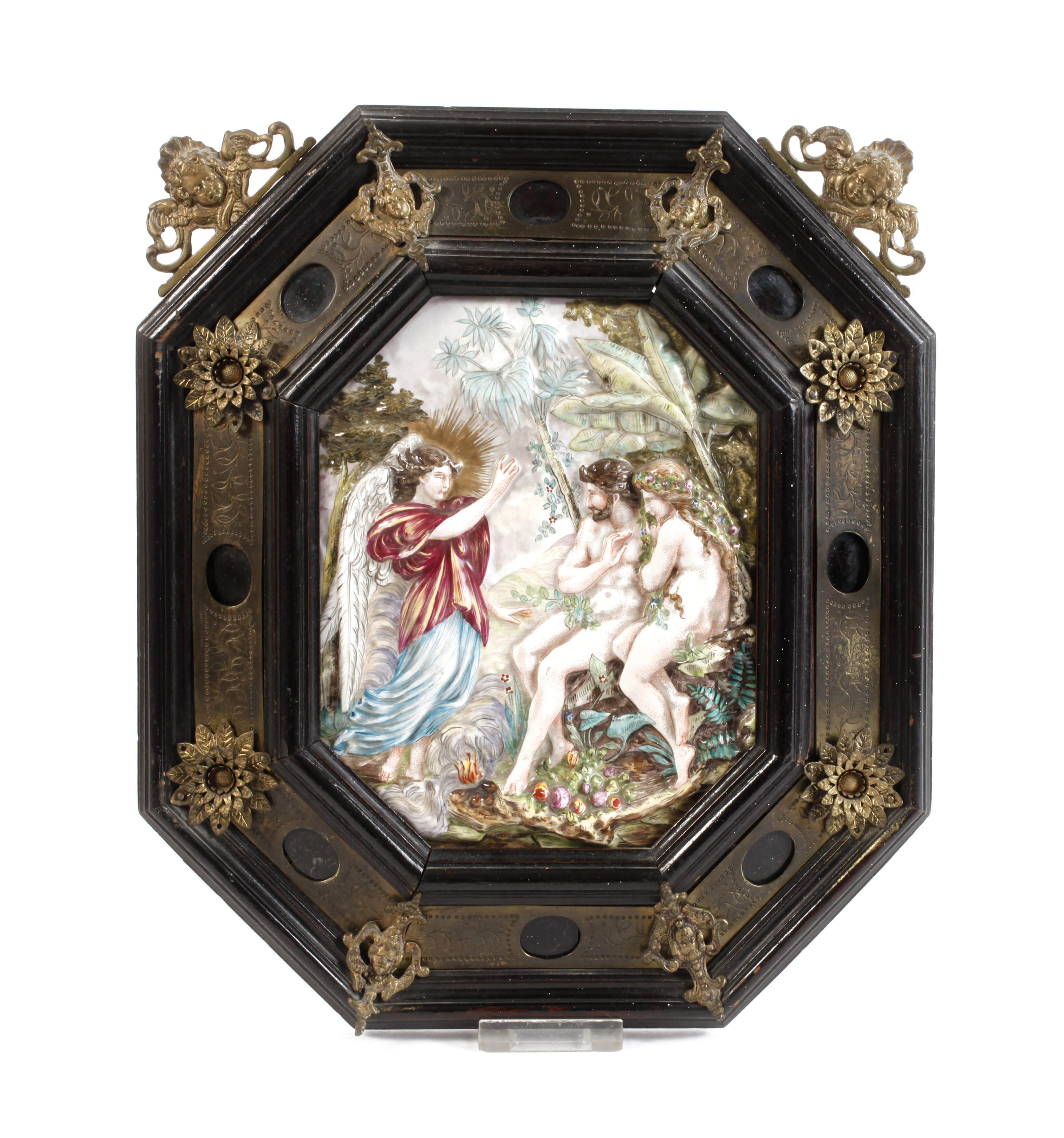 Capodimonte Bildtafel Adam und Eva im Paradies