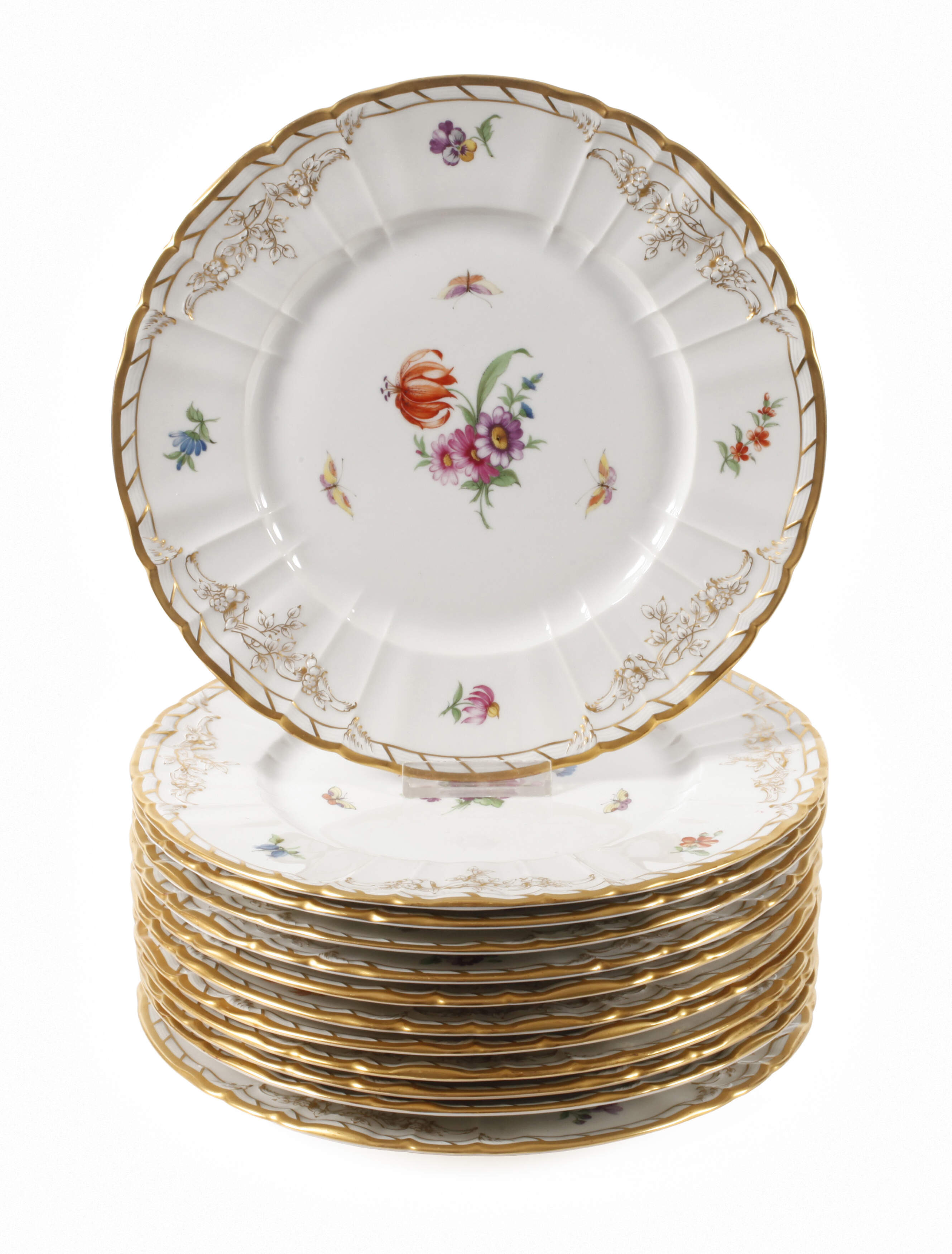 KPM Berlin zwölf Platzteller Blumen und Insekten