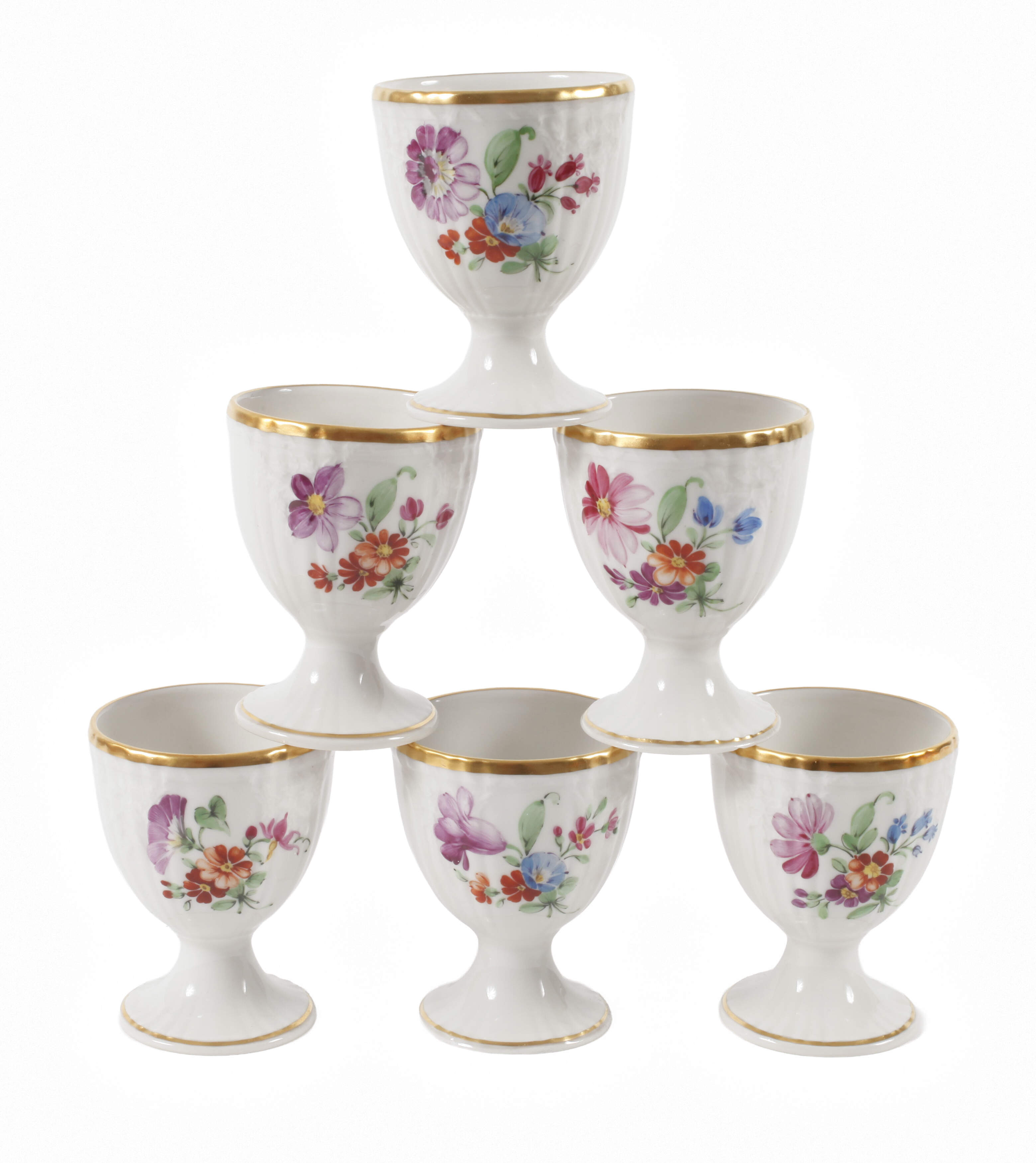 KPM Berlin sechs Eierbecher Blumen und Insekten