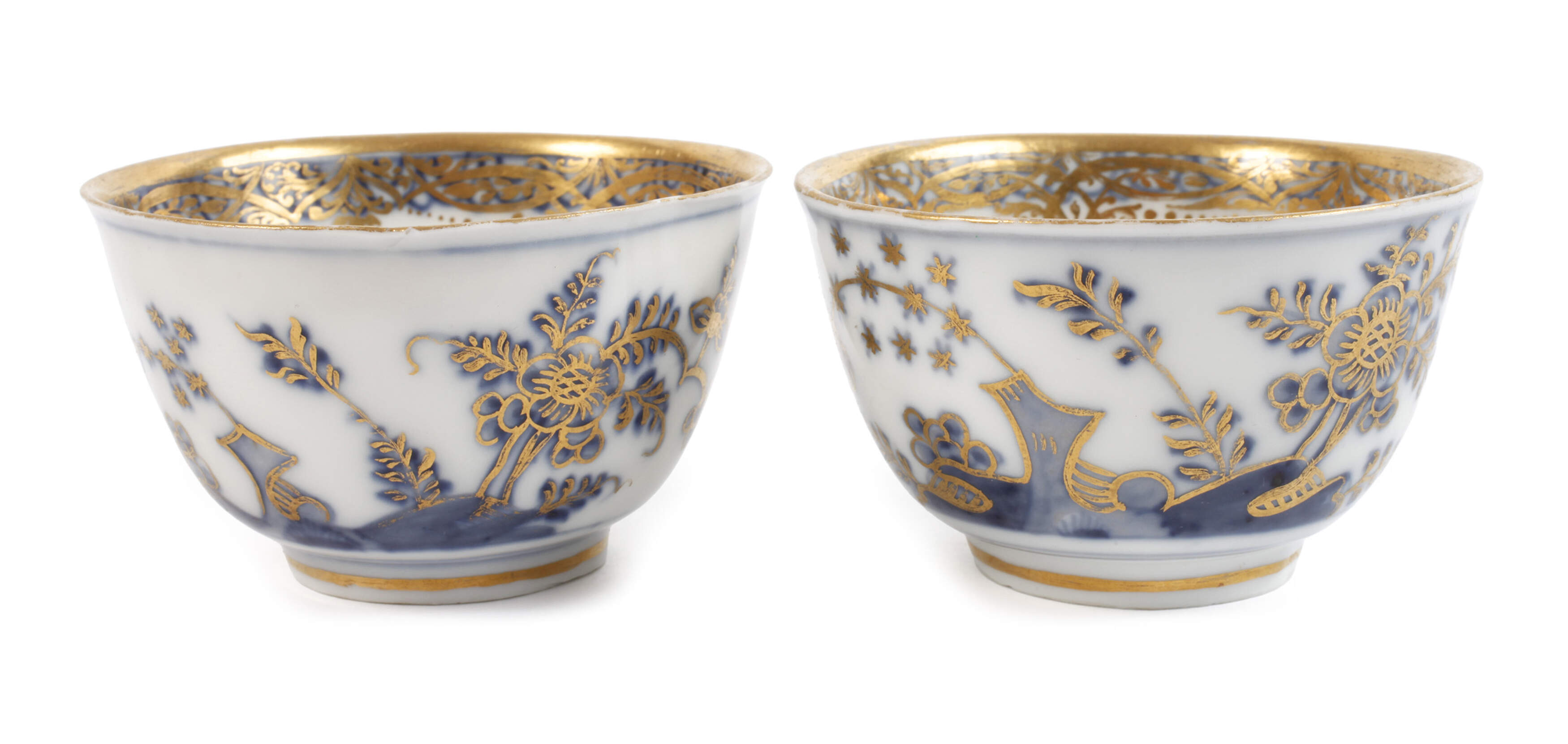 Meissen Paar frühe Koppchen Blau-/Goldmalerei