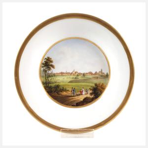 Meissen Untertasse mit Ansicht "Leipzig"