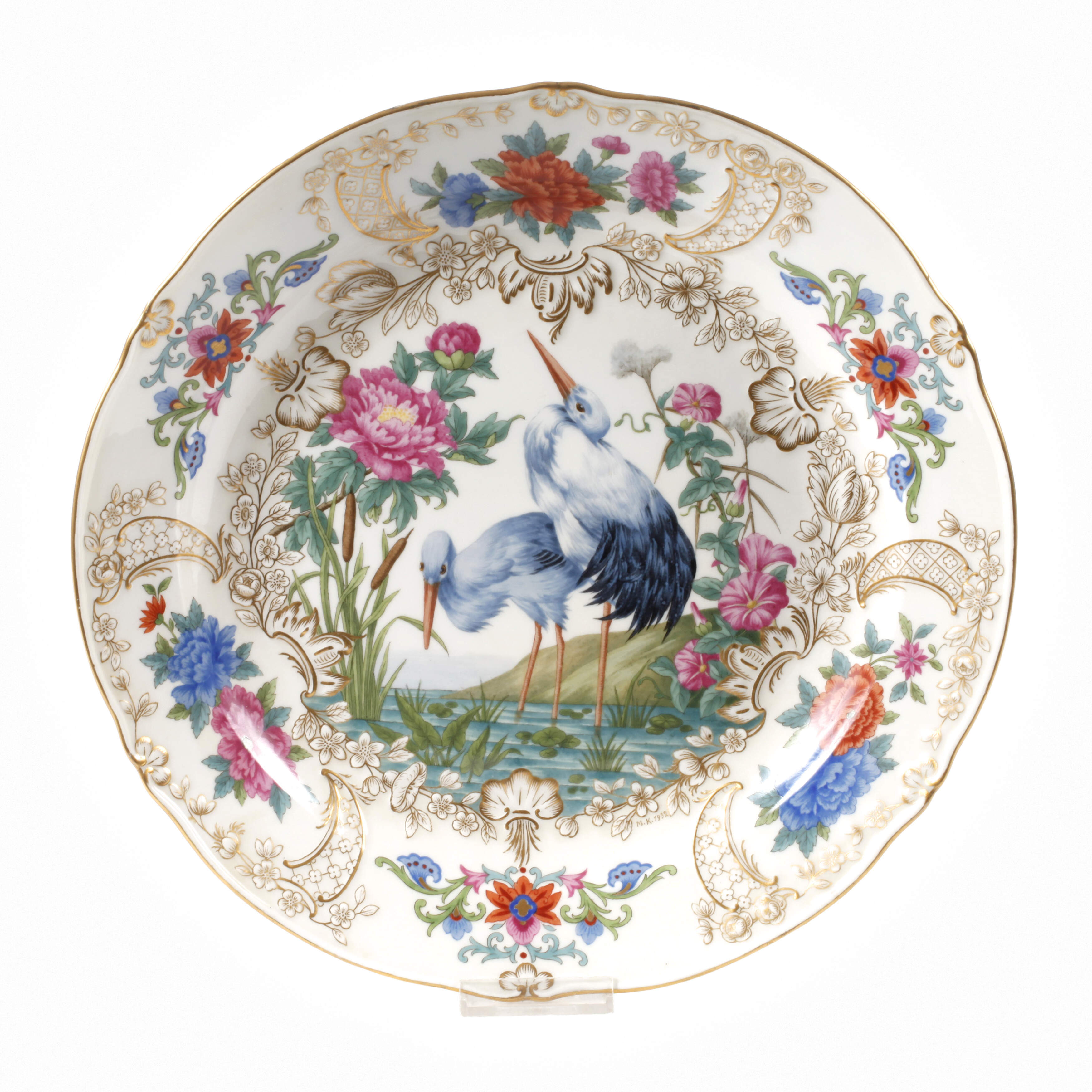 Meissen große Prunkschale Storchenmotiv