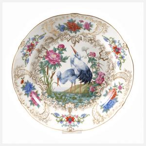 Meissen große Prunkschale Storchenmotiv