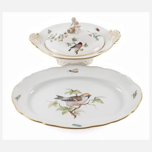 Meissen figürliche Terrine und Platte Vogelmalerei