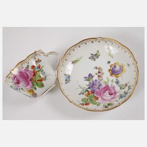 Meissen fünf Tassen "Blumenbukett" mit Goldkante