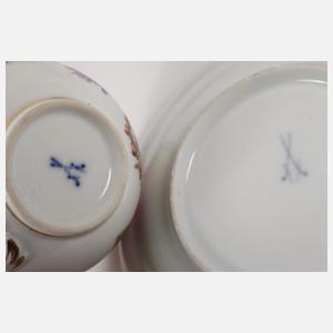 Meissen fünf Tassen "Blumenbukett" mit Goldkante