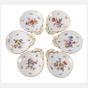 Meissen sechs Muschelschalen "Blumen und Insekten"