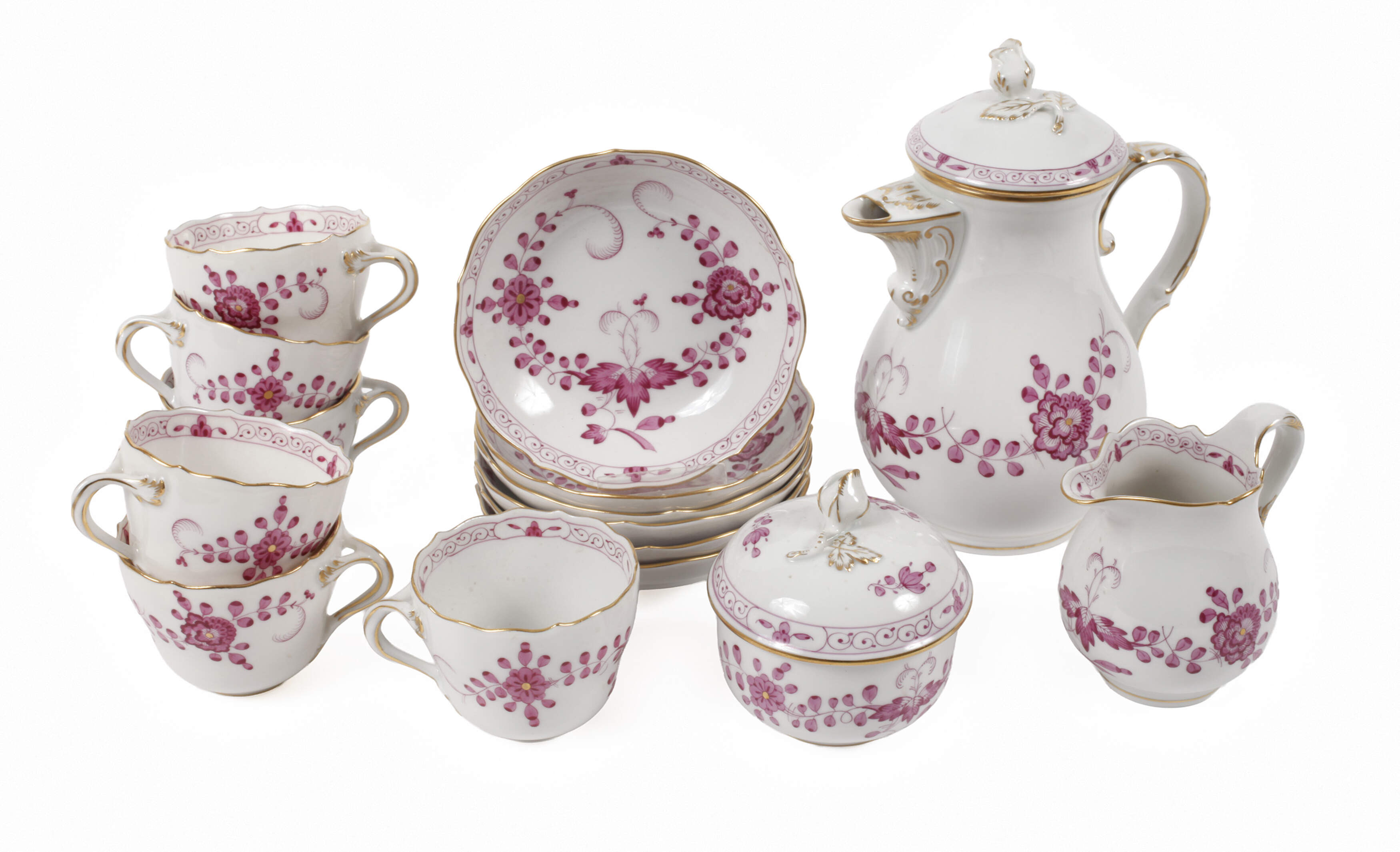 Meissen Mokkaservice "Indisch, purpur"