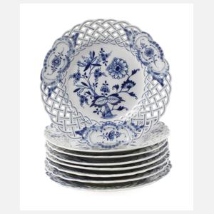 Meissen acht Durchbruchteller "Zwiebelmuster"