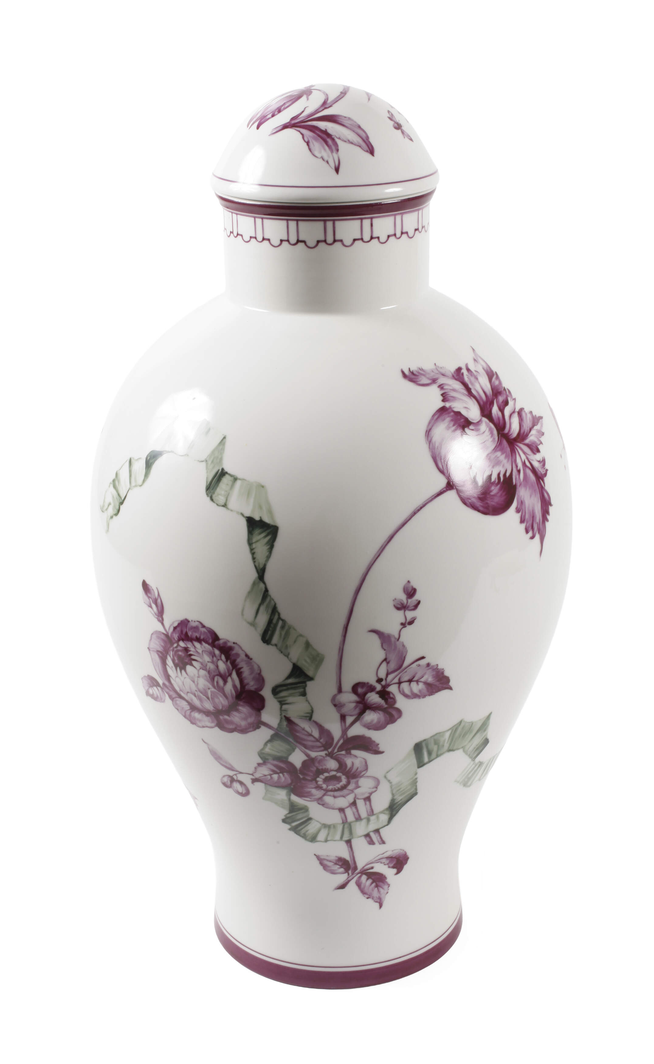 Nymphenburg Bodenvase "Purpurblumen und Band"