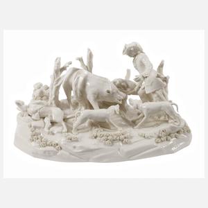 Nymphenburg Tafelaufsatz "Wildschweinhatz"