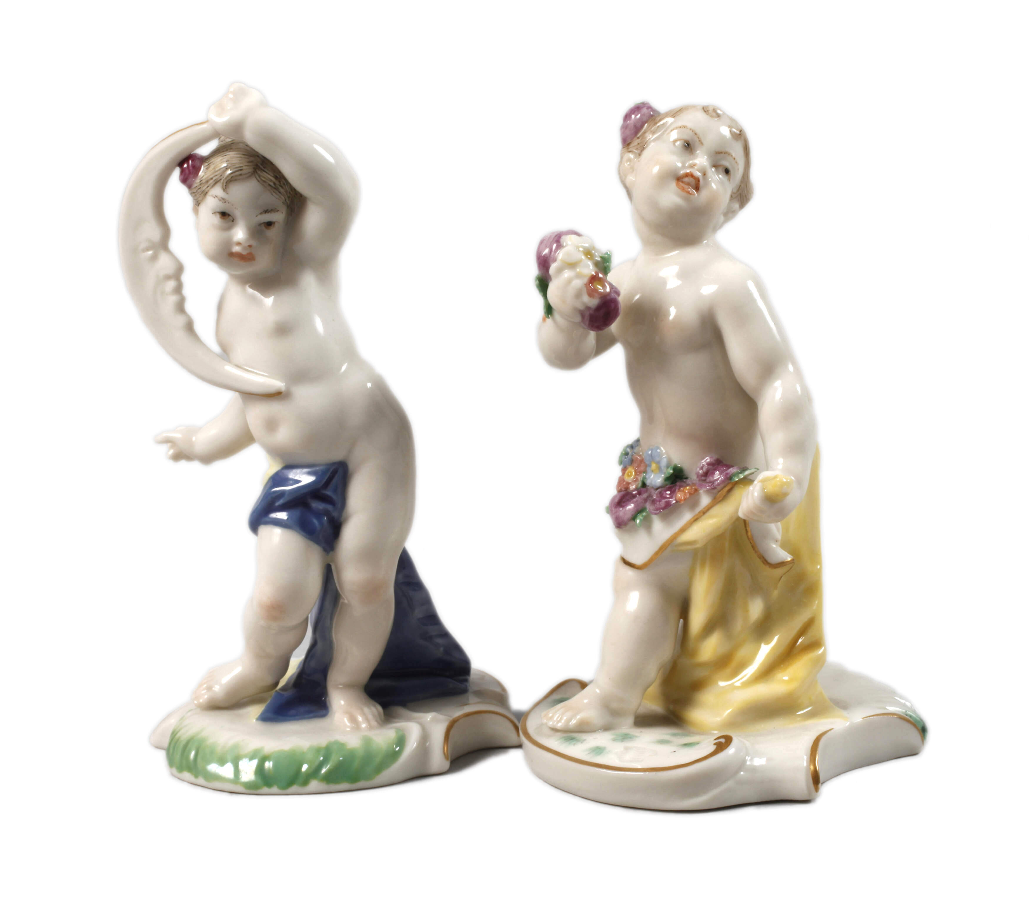 Nymphenburg zwei Putten als "Flora" und "Luna"