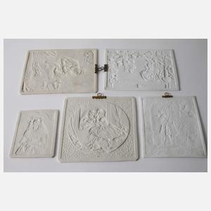 Fünf Lithophanien nach Gemäldevorlagen