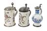 Barocke Fayencekanne und zwei Walzenkrüge