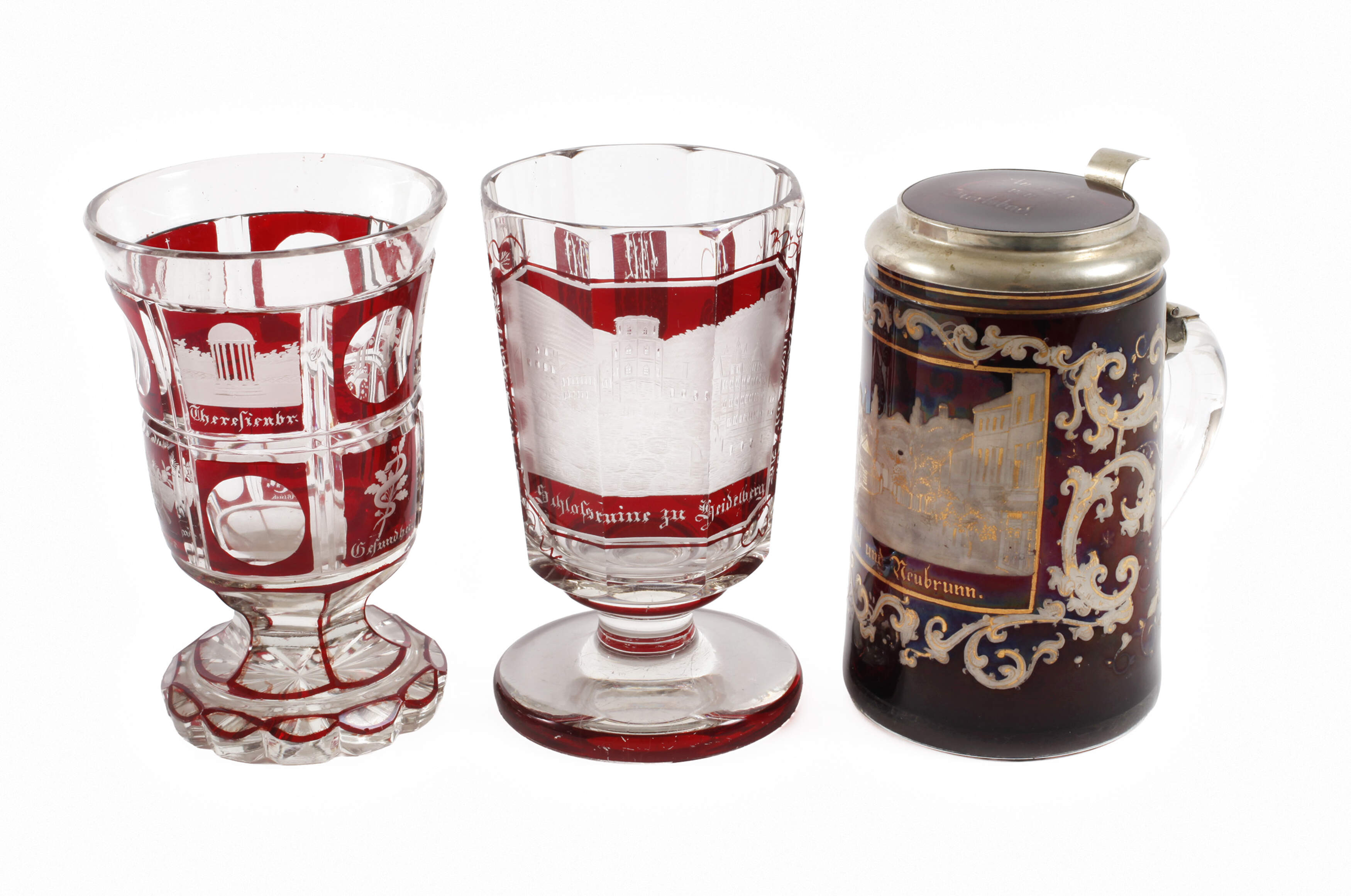 Drei Biedermeier-Andenkengläser