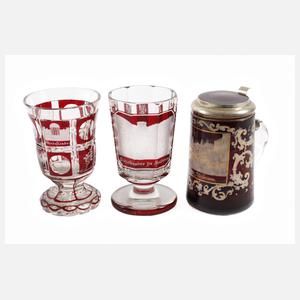 Drei Biedermeier-Andenkengläser