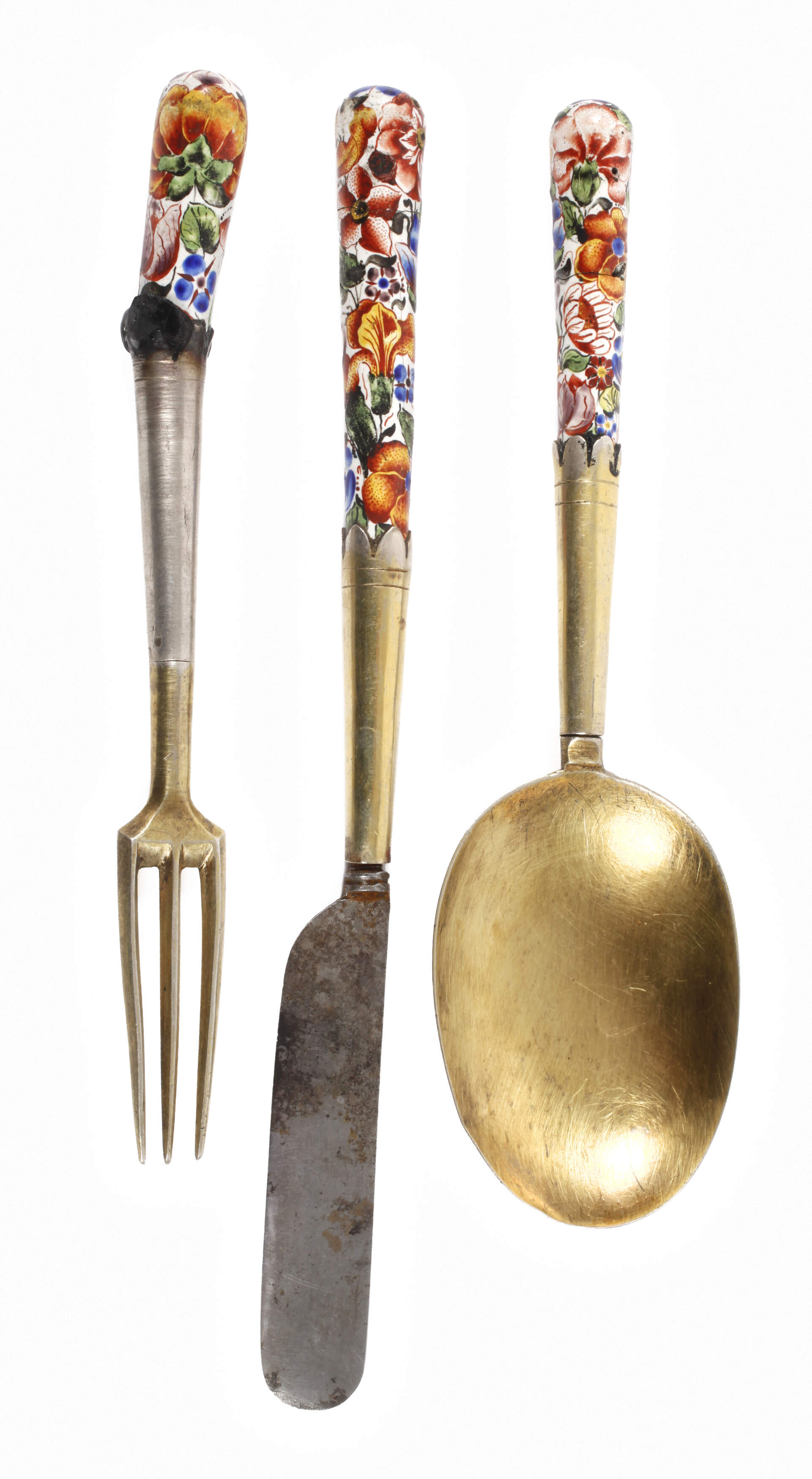 Barockes Silberbesteck mit Porzellangriffen