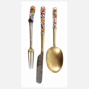 Barockes Silberbesteck mit Porzellangriffen