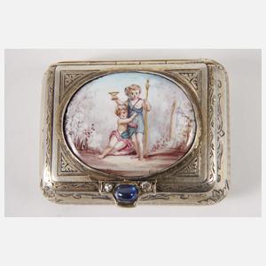 Silber Schnupftabakdose mit Emaillemalerei