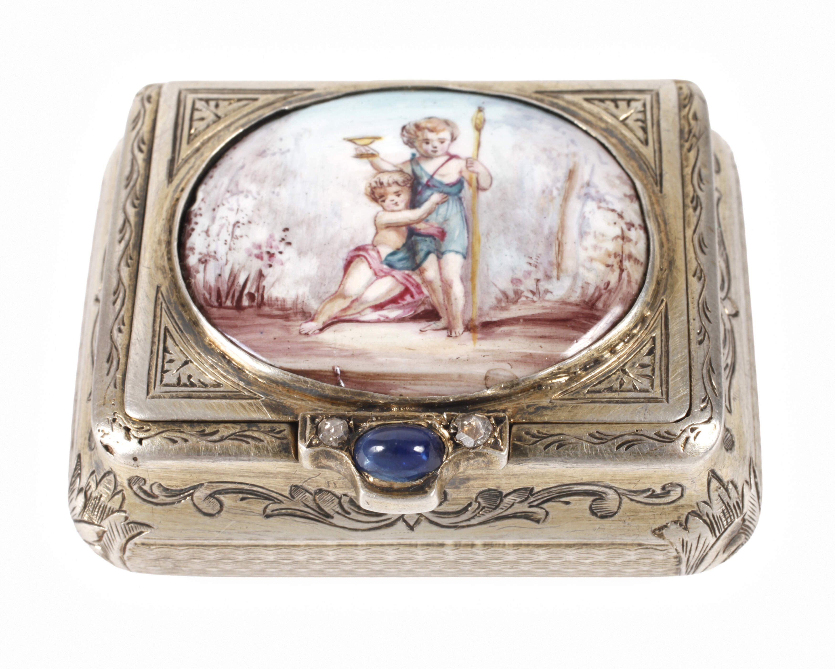 Silber Schnupftabakdose mit Emaillemalerei