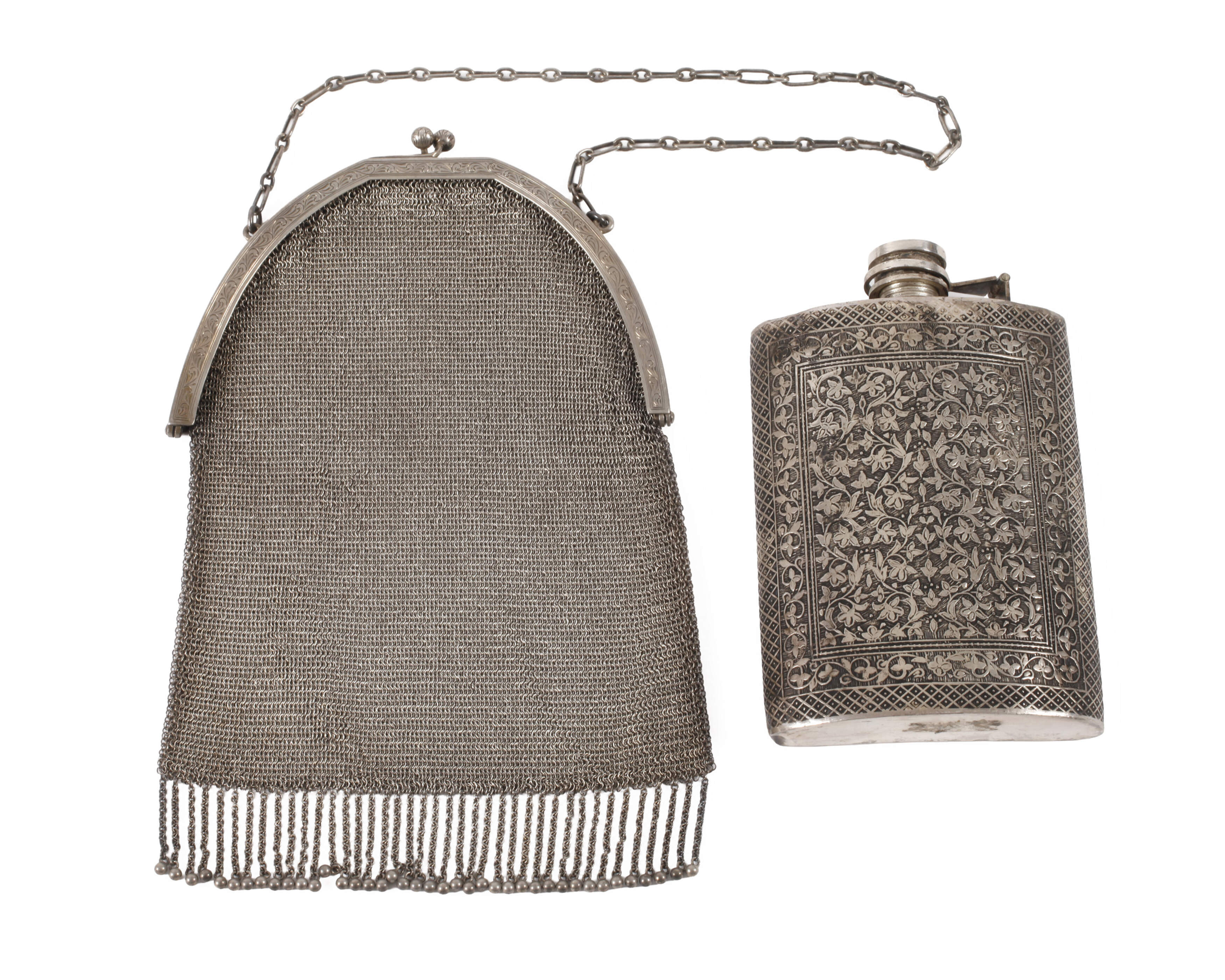 Abendtasche und Flachmann