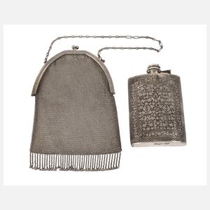 Abendtasche und Flachmann