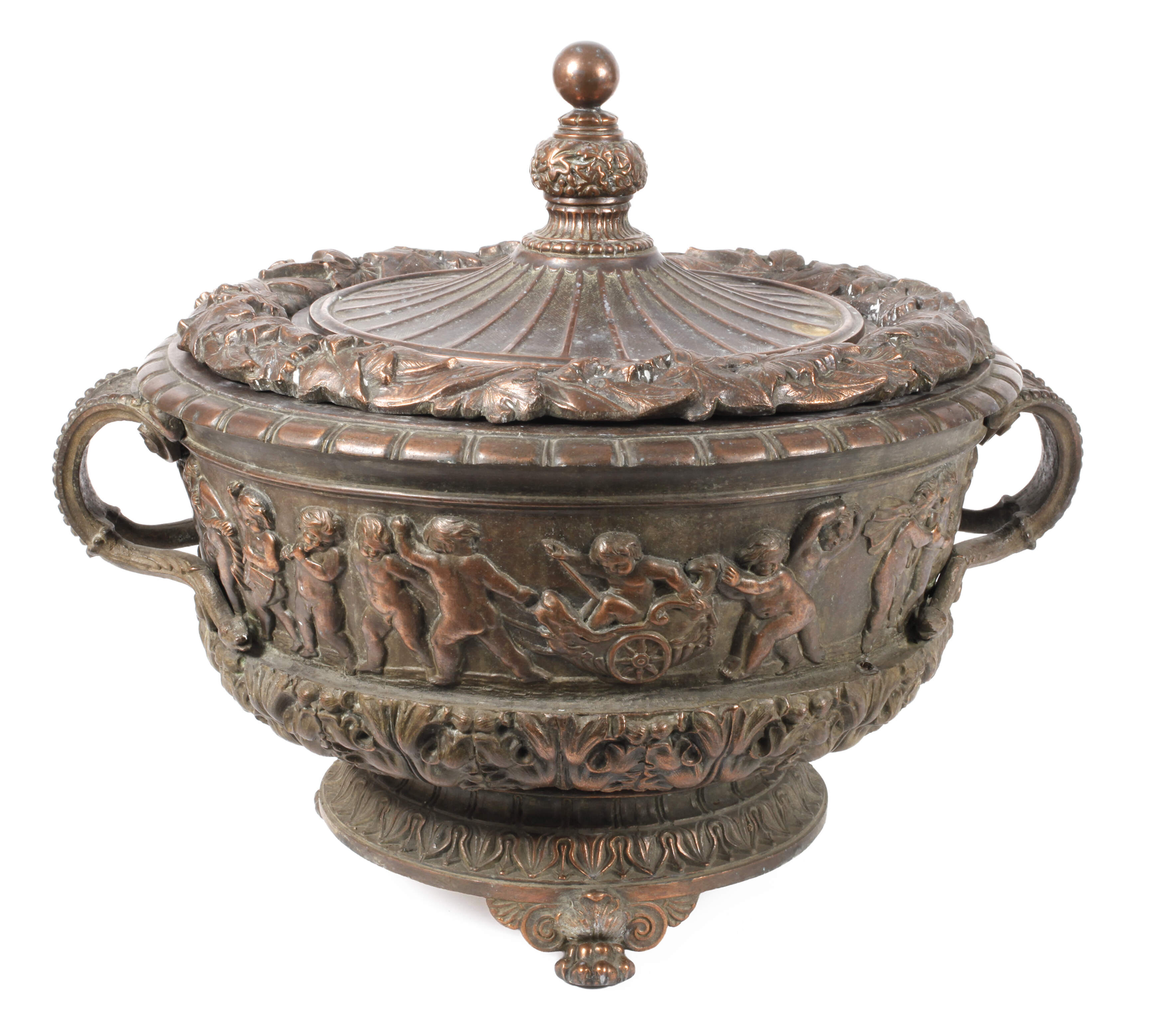 Großes Deckelgefäß mit Puttenrelief