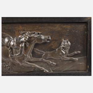 Bronzerelief Mazeppa und die Wölfe