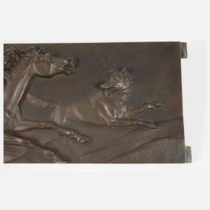 Bronzerelief Mazeppa und die Wölfe