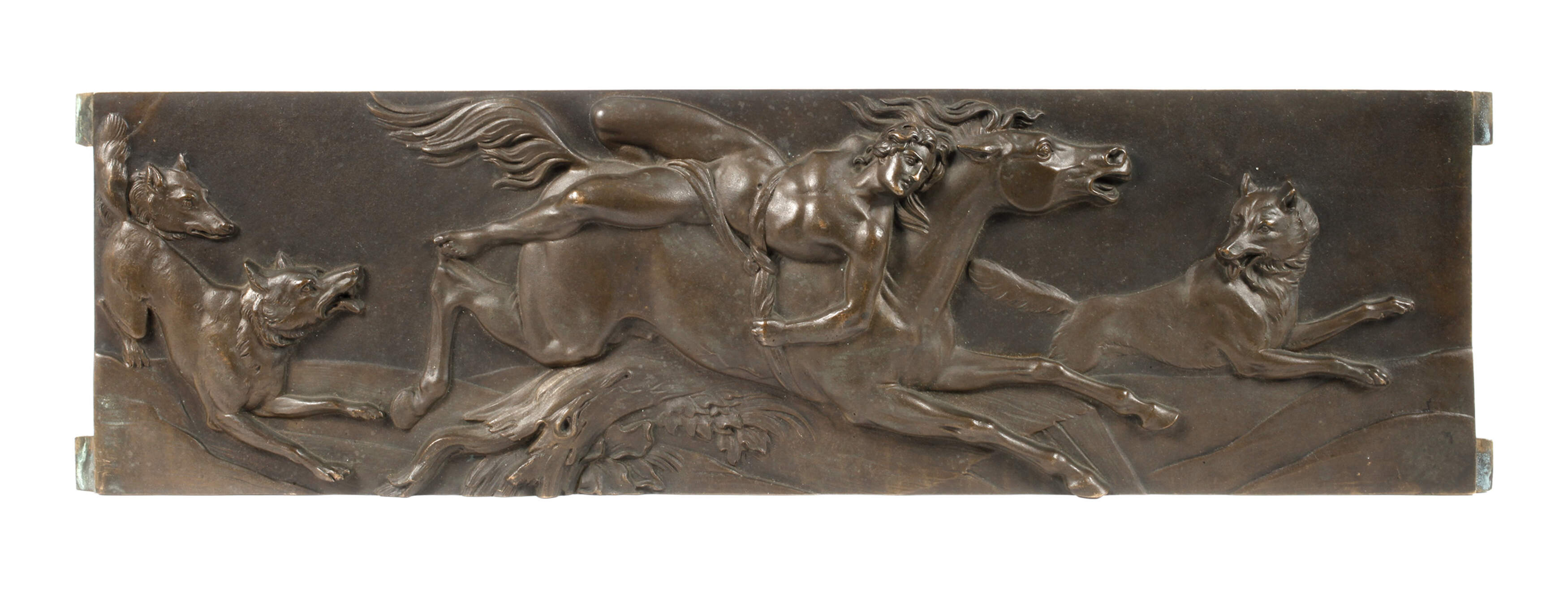 Bronzerelief Mazeppa und die Wölfe