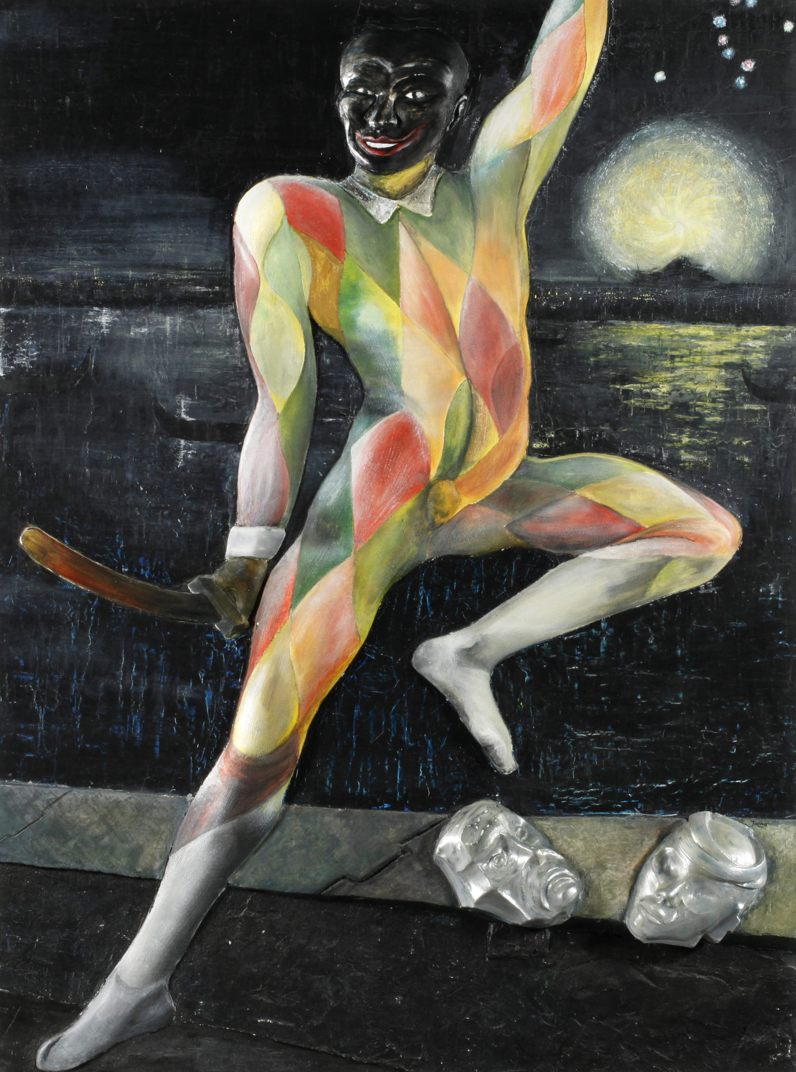 Phantastische Assemblage mit venezianischen Harlekin