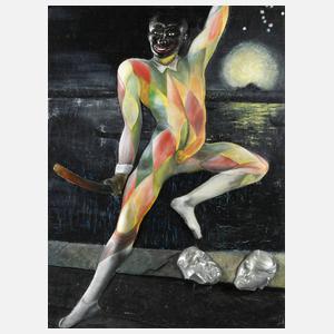 Phantastische Assemblage mit venezianischen Harlekin