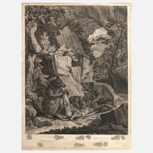 Johann Elias Ridinger, Bären reißen einen Hirsch