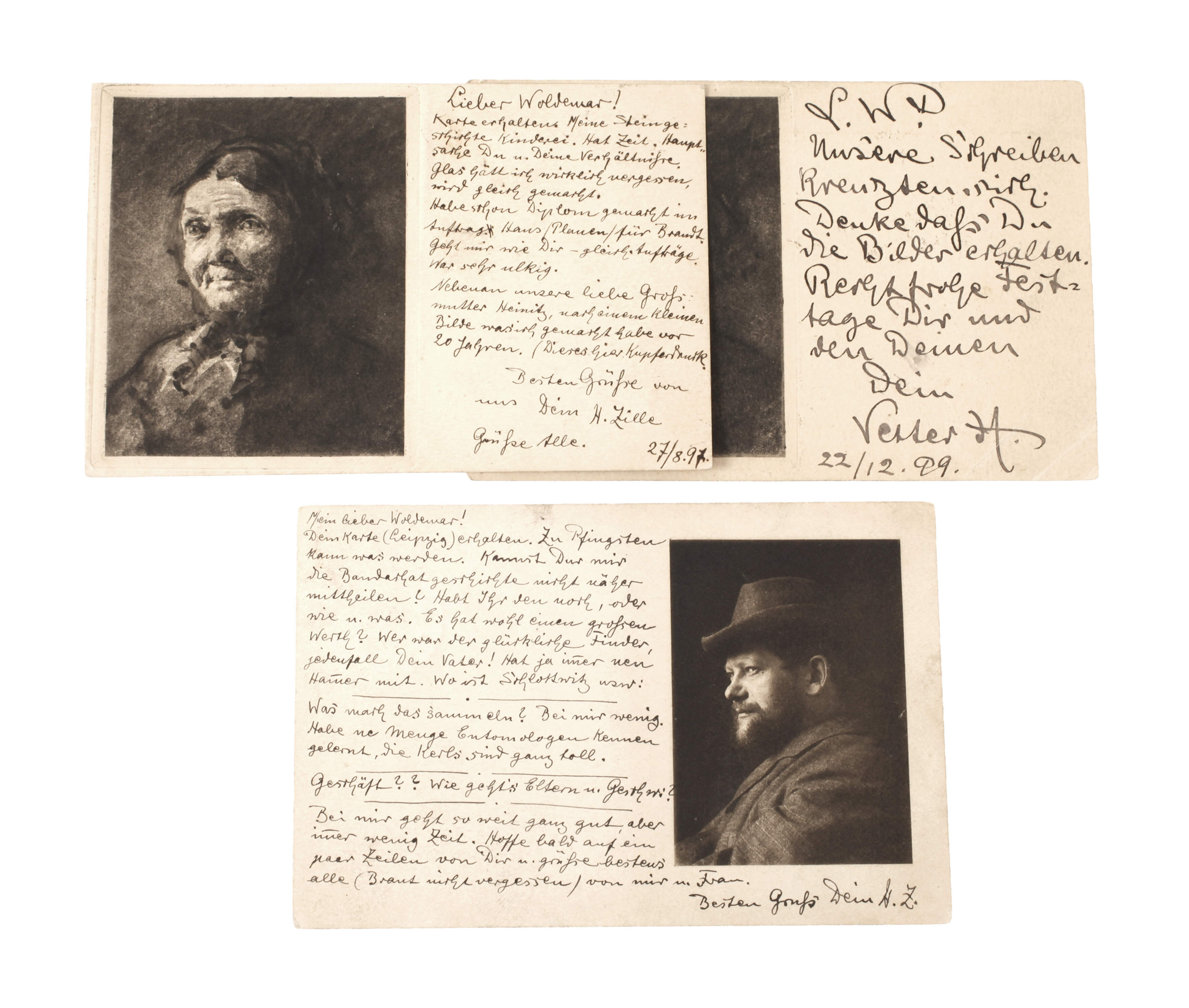 Heinrich Zille, Drei eigenhändige Postkarten