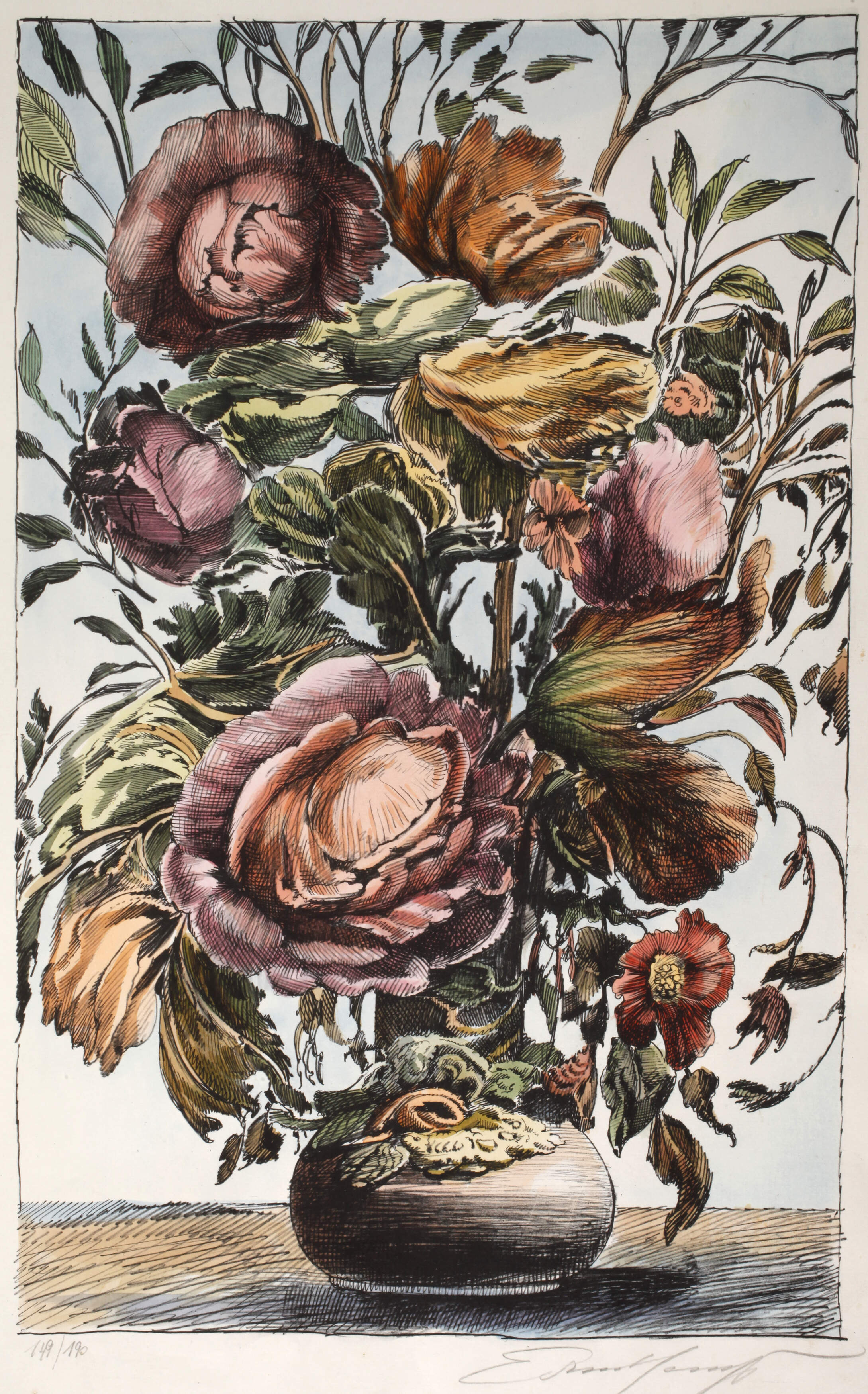 Ernst Fuchs, "Flamboyanter Blumenstrauß"