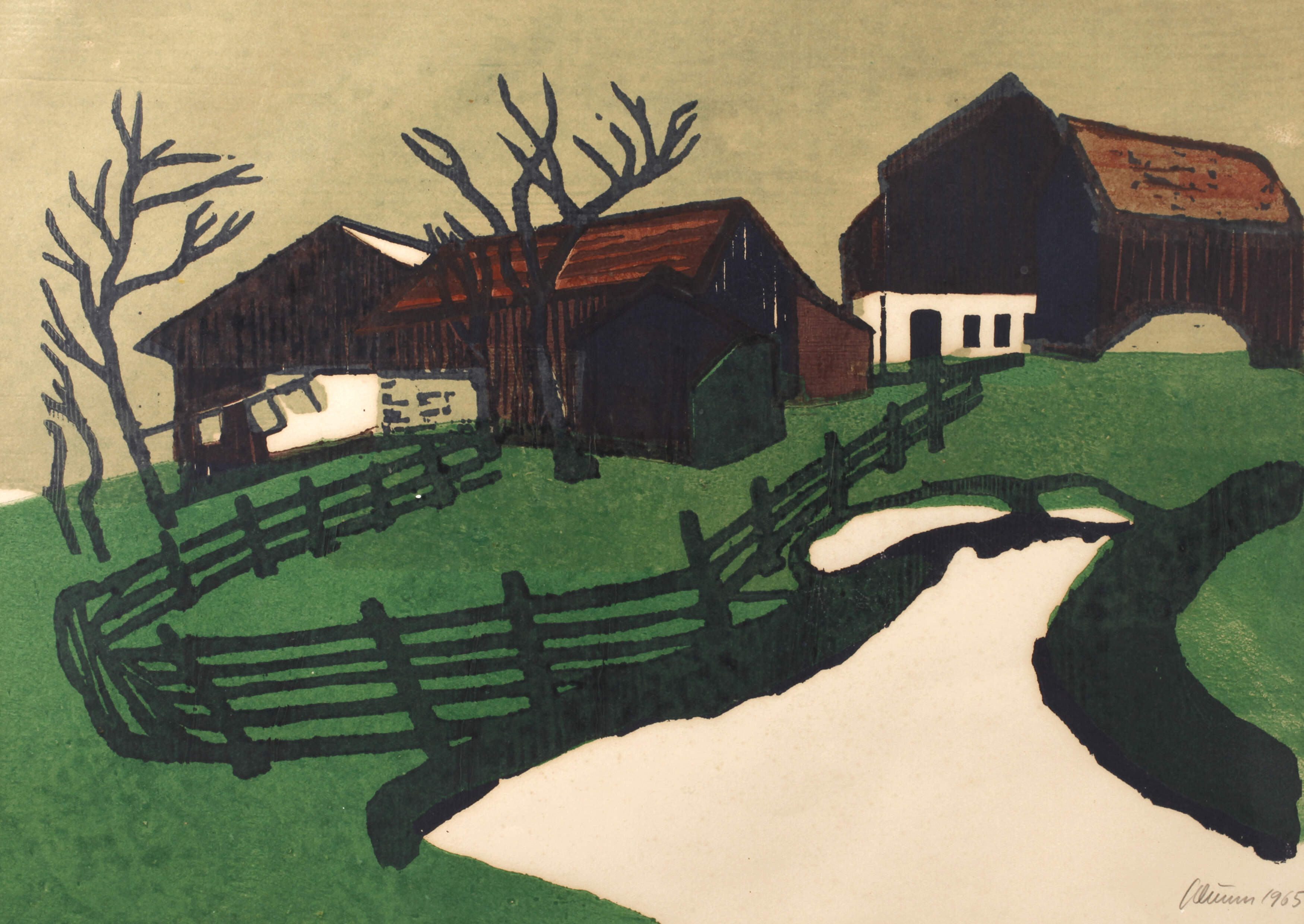 Heinz Schunn, Bauerngehöft im Frühling