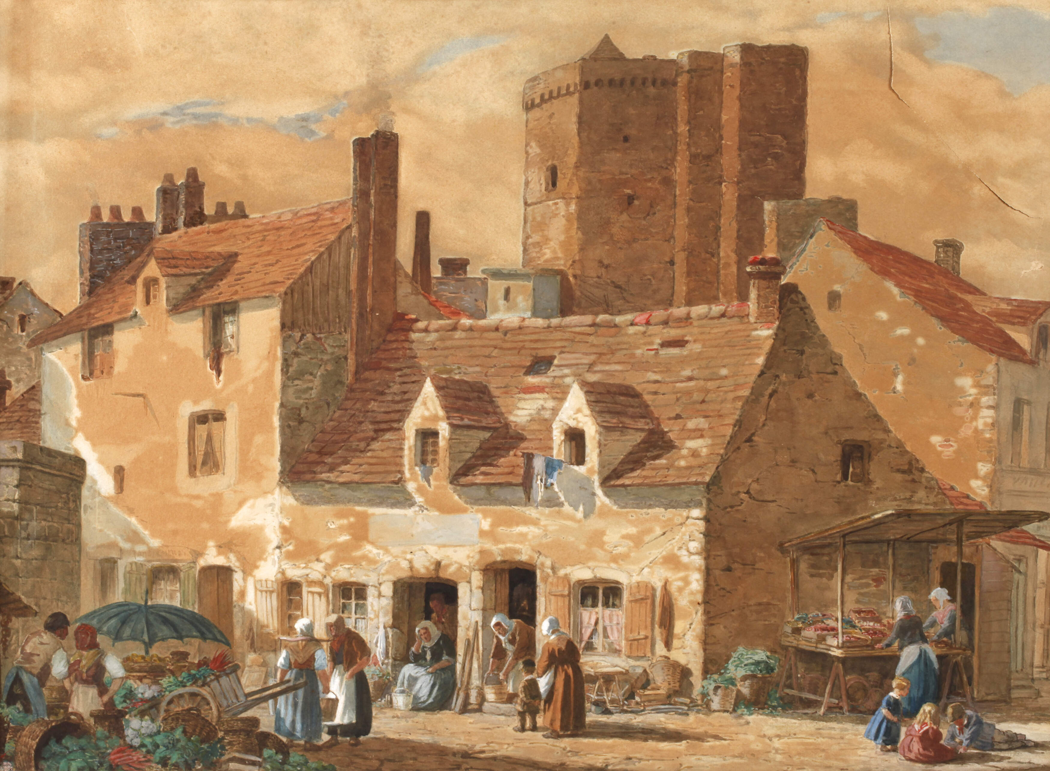 Markt am Fuße einer Burg