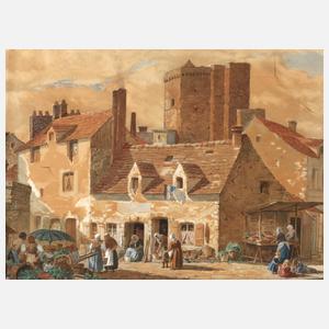 Markt am Fuße einer Burg