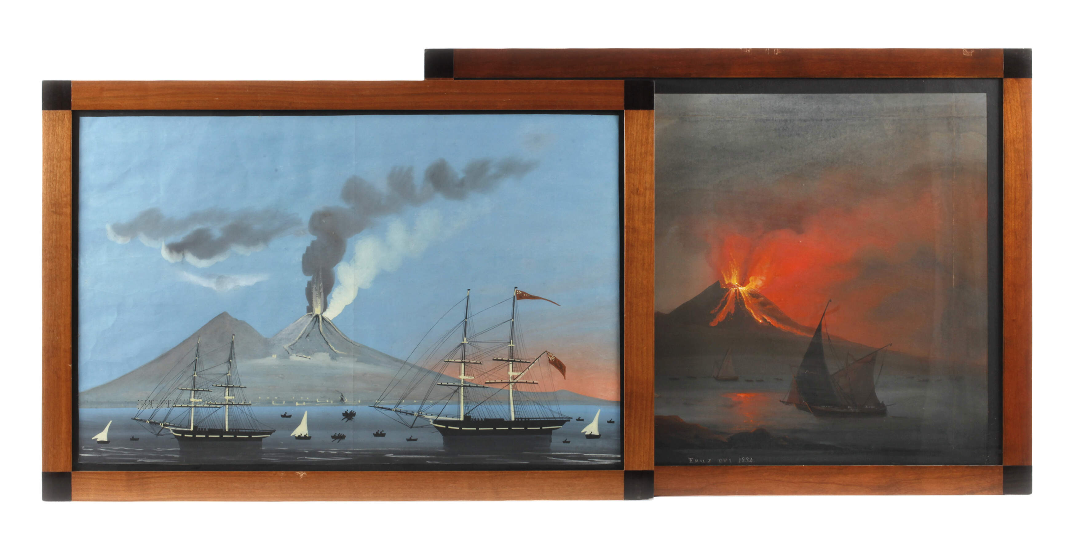 Paar Ansichten des ausbrechenden Vesuvs