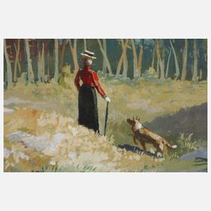 J. Coh, Spaziergängerin mit Hund