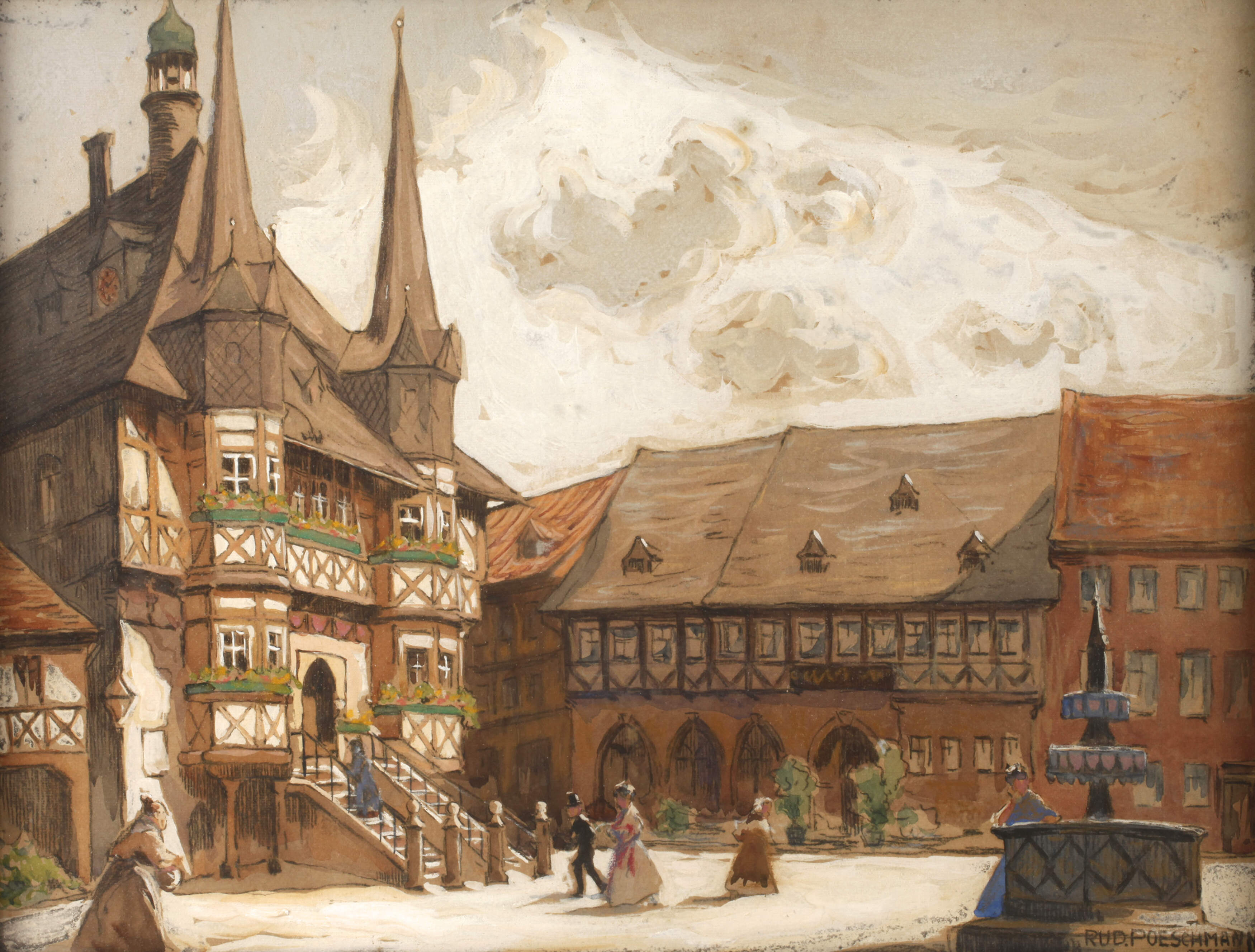 Rudolf Poeschmann, "Marktplatz Wernigerode a. Harz"