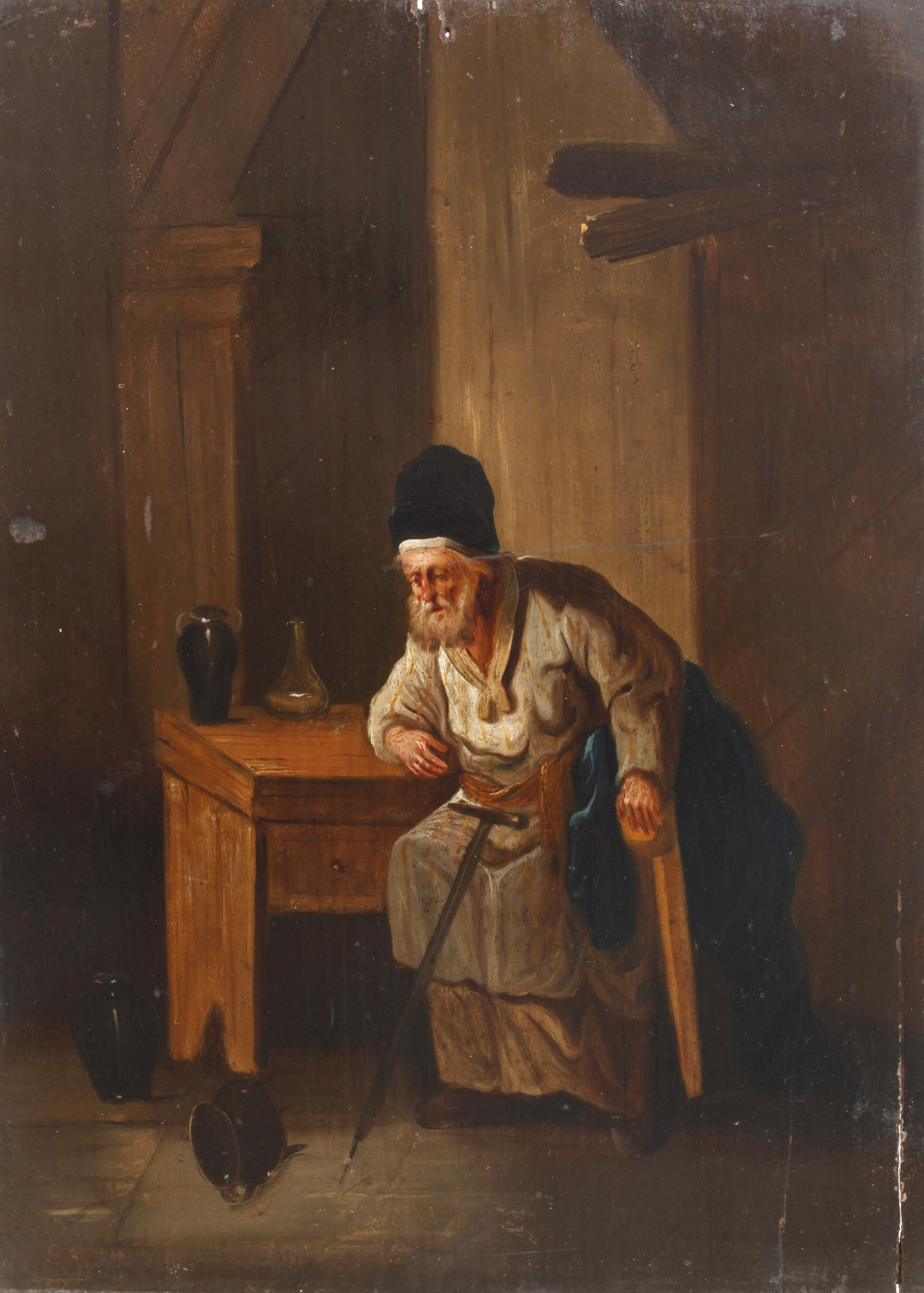 Sinnender Alter im Interieur