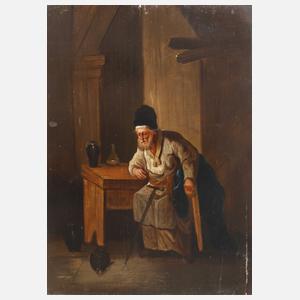 Sinnender Alter im Interieur