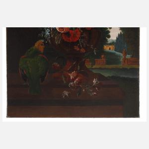 Blumenstillleben mit Papagei