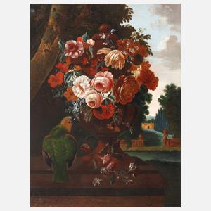 Blumenstillleben mit Papagei